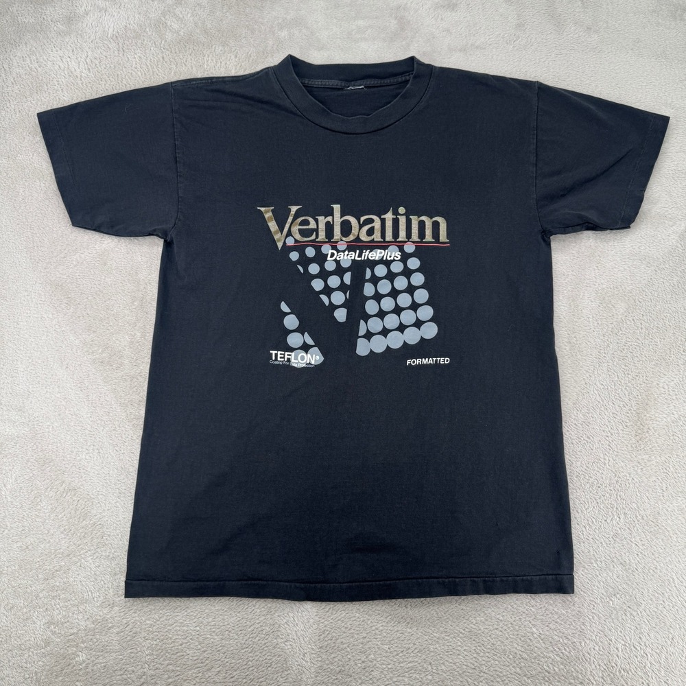Vintage Verbatim Mens Large Black Preowned Tech Promo T-Shirt Flaws Stains